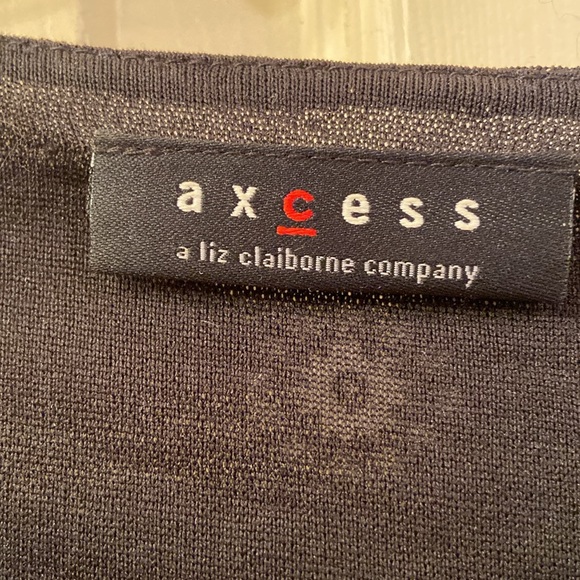 Axcess Liz Claiborne Blouse Black White Circular Design V Neck 3/4 Sleeve WM L - Picture 10 of 12